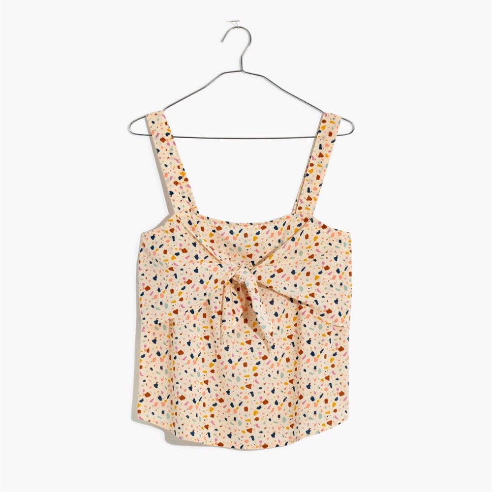 Madewell 6 Cami Top White Tie-Front Speckled Terrazzo Print Retro Lightweight